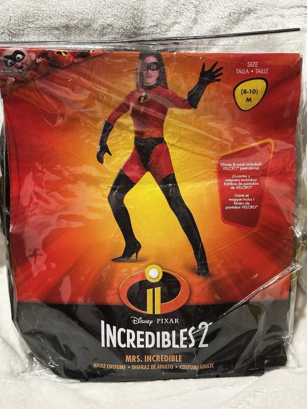 Disney Pixar Incredibles2 Mrs Incredible Costume Jumpsuit Mask Gloves M 8-10 NEW